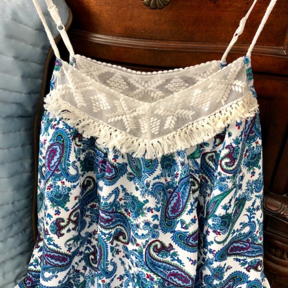 Pretty Blue Paisley Boho Fringe Flowy Dress - NEW! - Picture 3 of 6